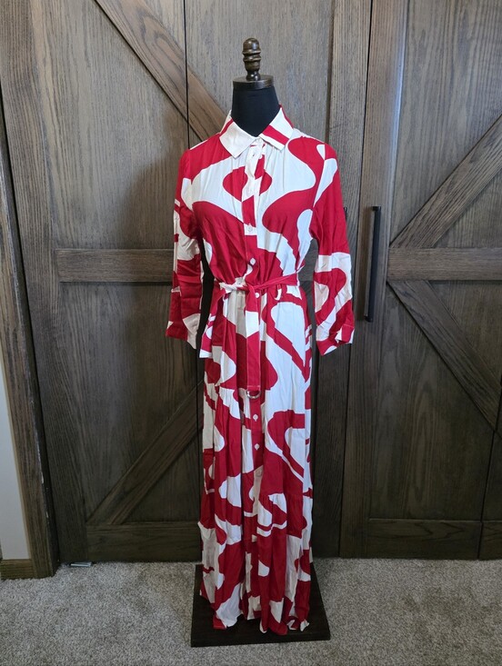Zara Dresses & Skirts - Zara Red and White Abstract Print Maxi Dress